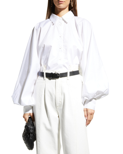 Made In Tomboy Claire Button-front Balloon Sleeve Shirt In White