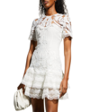 Simkhai Paislee Applique Lace Mini Tee Dress In White