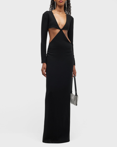 Monot Long Sleeve Cutout Column Gown In Black