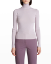 Halston Ty Rib-knit Turtleneck Pullover In Light Plum
