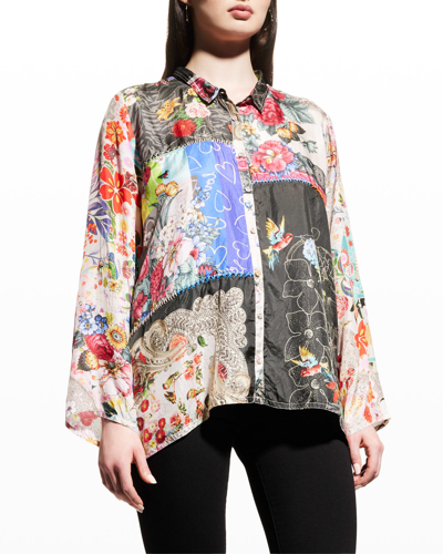 Johnny Was Plus Size Zippy Julia Patchwork-print Shirt In Multi