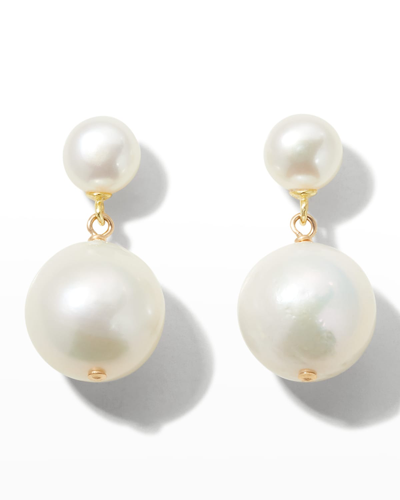 Margo Morrison Double Pearl Drop Earrings In White