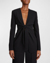 Halston Jemma Stretch Crepe Front-tie Blazer In Black