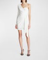 Halston Ashlynn Asymmetric Mini Dress In Chalk