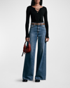 Rag & Bone Carrie Lace-front Ribbed Long-sleeve Tee In Black