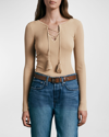 Rag & Bone Carrie Lace-front Ribbed Long-sleeve Tee In Khaki
