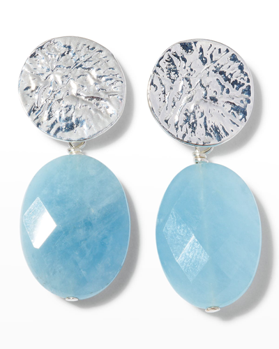 Margo Morrison Faceted Aquamarine Earrings With Hammered Top In Light Blue