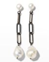 Margo Morrison Baroque Pearl Drop Earrings With Paperclip Chain In White