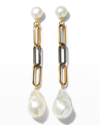 Margo Morrison Baroque Pearl Drop Earrings With Paperclip Chain In Wht