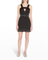 Jil Sander Bow-detailed Cutout Satin-trimmed Wool Mini Dress In Black