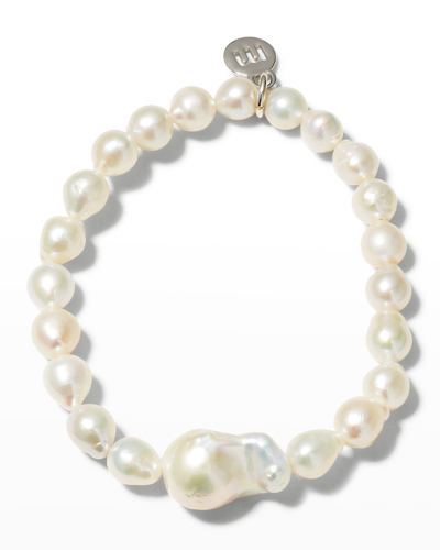 Margo Morrison Mixed Size Baroque Pearl Stretch Bracelet In White