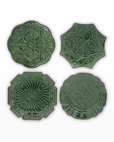 Juliska Veronica Beard Jardins Du Monde Assorted Green Party Plates, Set Of 4 In Medium Green