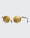 OLIVER PEOPLES GREGORY PECK 47 ROUND SUNGLASSES, YELLOW