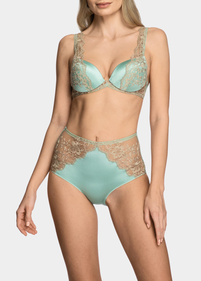 I.d. Sarrieri Lace-trim Padded Push-up Bra In Mintgold