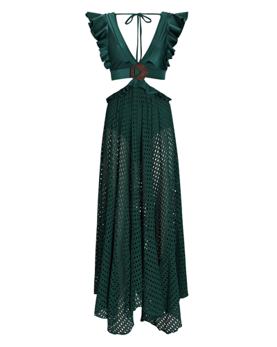 Patbo + Alessandra Ambrosio Embellished Cutout Stretch-jersey And Open-knit Maxi Dress In Green