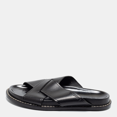Pre-owned Fendi Black Leather Criss Cross Slide Sandals Size 43.5