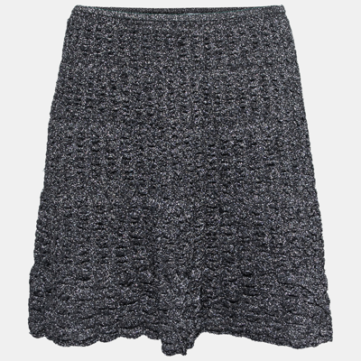 Pre-owned M Missoni Metallic Grey Lurex Knit Textured Flared Skirt S