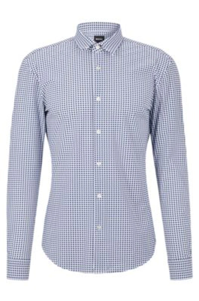 Hugo Boss Slim-fit Shirt In Patterned Performance-stretch Jersey In Blue