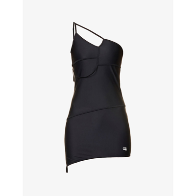 Balenciaga Asymmetric Recycled-polyamide-blend Mini Dress In Black