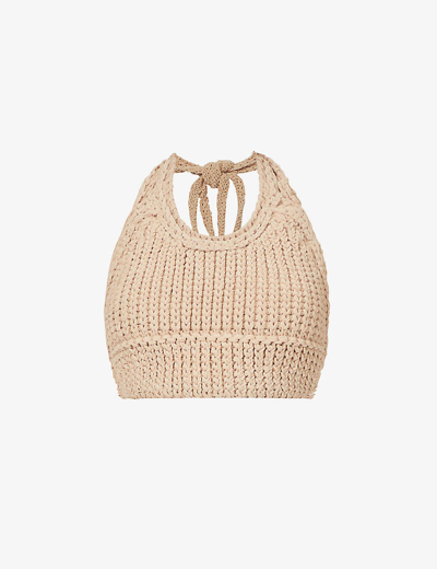 Jacquemus La Maille Nuvola Halter-neck Knitted Top In Light Brown