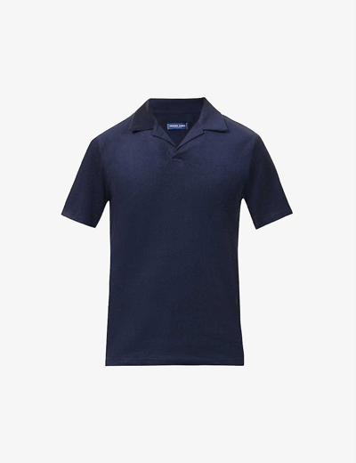 Frescobol Carioca Faustino Terry Buttonless Woven Polo Shirt In Blue