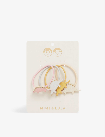 Mimi & Lula Kids' Dino Metallic Faux-leather Hair Ties Pack Of Four In Butterscotch
