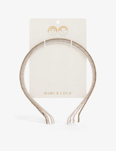 Mimi & Lula Kids' Satin Ribbon Headbands Pack Of Four In Olive