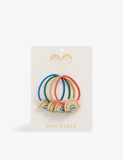Mimi & Lula Kids' Natural Rainbow-embroidered Hair Ties Pack Of Four In Rainbow Bright