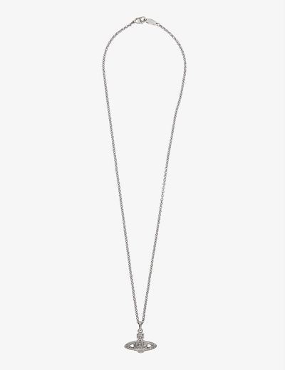 Vivienne Westwood Bas Relief Orb Mini Silver-toned Brass And Swarovski Crystal Necklace In Ruthenium Black Diamond