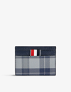 Thom Browne Tartan-print Pebbled-leather Card Holder In Med Grey