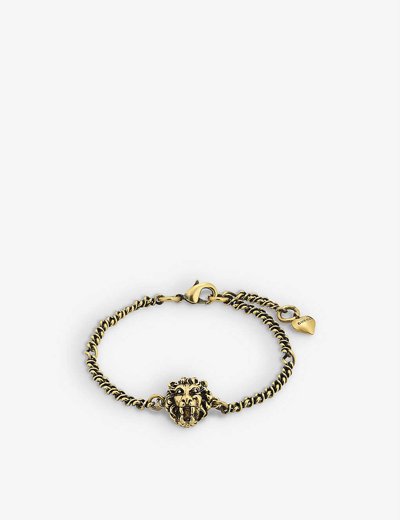 Gucci Lion Head Gold-toned Bracelet In Brass