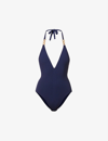Melissa Odabash Naples Halterneck Zigzag-jacquard Swimsuit In Mazy Navy