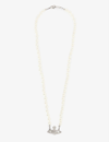 Vivienne Westwood Bas Relief Orb Mini Silver-toned Brass And Pearl Necklace In Platinum/cream/crystal