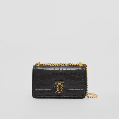 Burberry Mini Embossed Leather Chain Tb Bag In Black