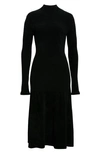 Proenza Schouler White Label Chenille Long Sleeve Turtleneck Midi Dress In Black