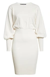 Toccin Ribbed Long Sleeve Cotton & Wool Blend Knit Dress In Vanilla