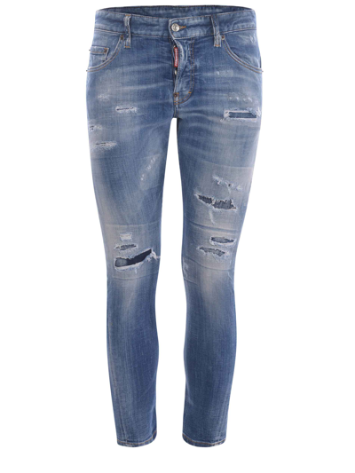 Dsquared2 16.5cm Sexy Twist Cotton Denim Jeans In Light Blue