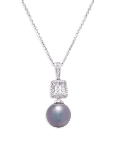 Tara Pearls Women's 18k White Gold, 11-12mm Tahitan Cultured Pearl & Diamond Necklace