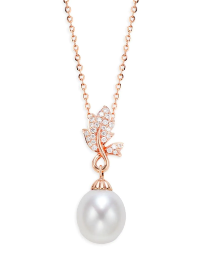 Tara Pearls Women's 14k Rose Gold, Diamond & 10mm-11mm Cultured Round South Sea Pearl Pendant Necklace