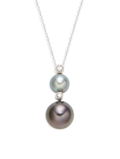 Tara Pearls Women's 14k White Gold, 9mm-12mm Tahitian Cultured Pearl & Diamond Pendant Necklace
