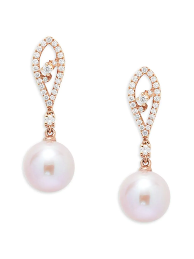 Tara Pearls Women's 18k Rose Gold, 10-11mm Round Freshwater Pearl & Diamond Earrings