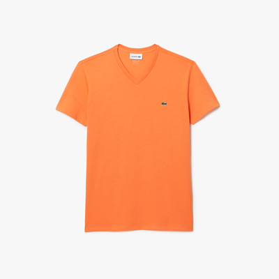 Lacoste Men's V-neck Pima Cotton Jersey T-shirt - S - 3 In Orange