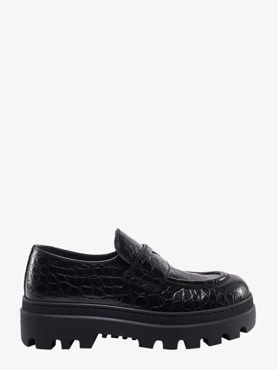 Car Shoe Calf-leather Low Heel Loafers In Black