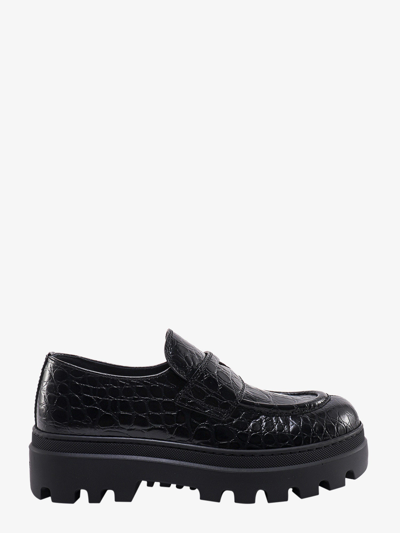 Car Shoe 小牛皮质低跟乐福鞋 In Black