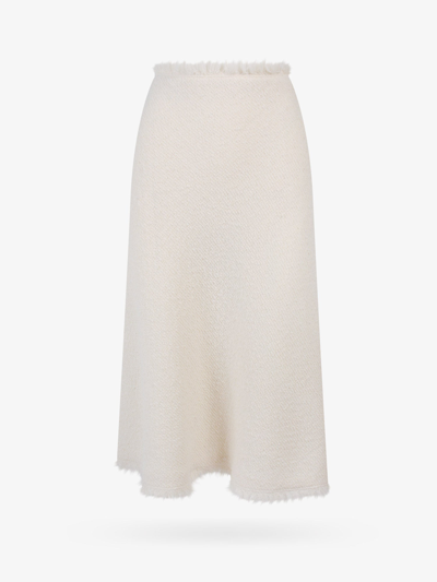Alberta Ferretti Fringe-trim Detail Tweed Skirt In White
