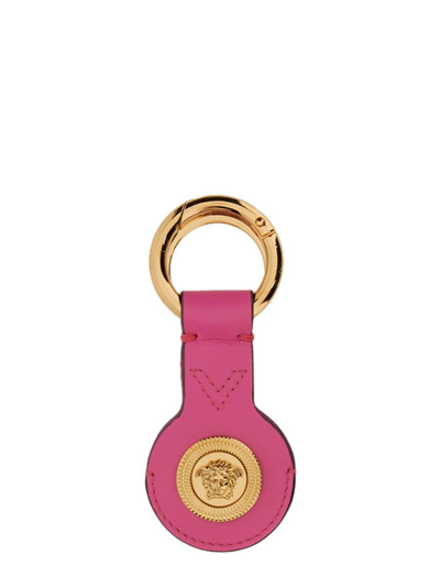 Versace Medusa Leather Key Chain In Fuchsia