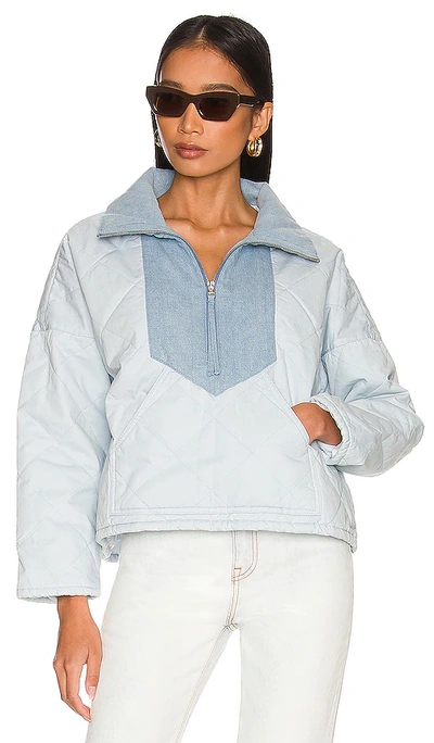 Something Navy Quilted Quarter Zip Jacket In Light Blue