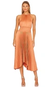 A.l.c Renzo Ii Asymmetric Pleated Midi-dress In Burnt Orange