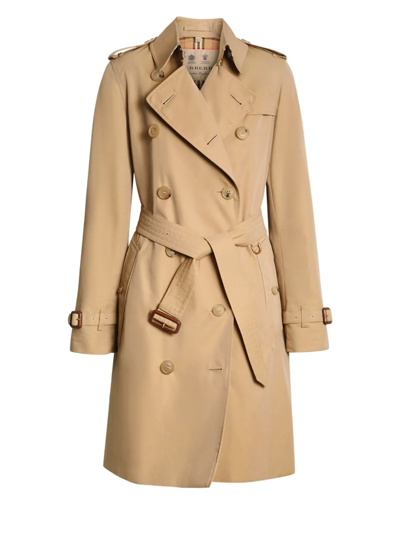 Burberry Double-breasted Econyl Kensington Trench Coat With Detachable Hood, Brand Size 4 (us Size 2) In Yellow