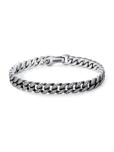 David Yurman Sterling Silver 8mm Curb Chain Diamond Bracelet